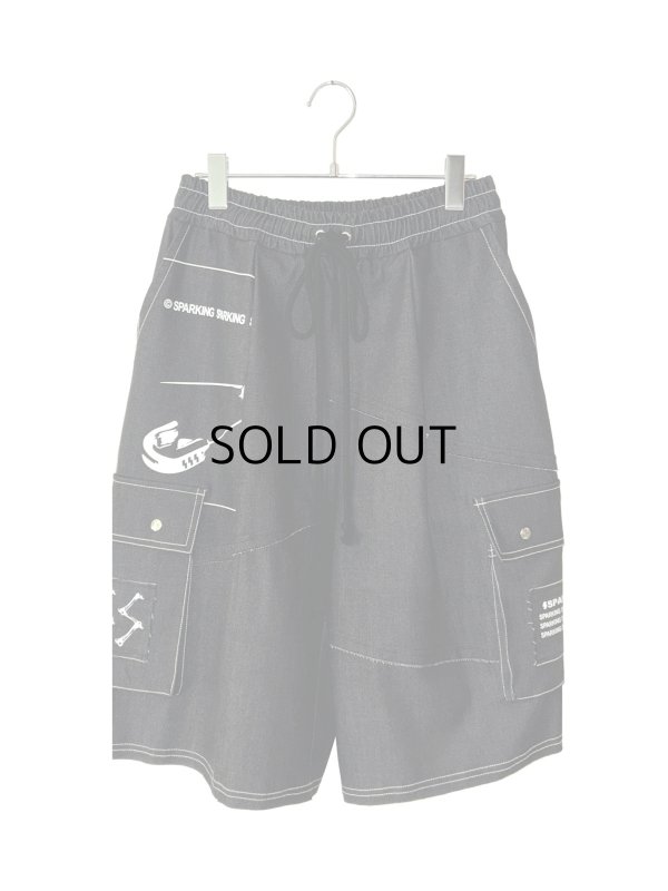画像1: SPARKING SPARKING SPARKING/PATCHWORK DENIM HALF CARGO PANTS