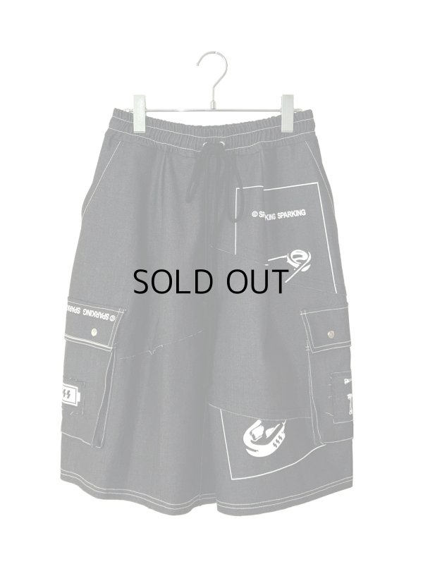 画像1: SPARKING SPARKING SPARKING/PATCHWORK DENIM HALF CARGO PANTS